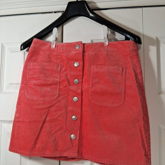 Twik by Simons Corduroy Mini Skirt with Pink Button - Picture 1 of 8